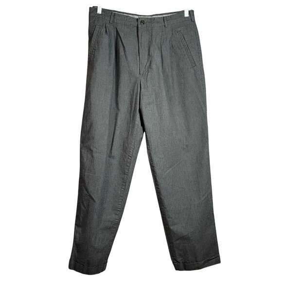 Dockers Herringbone Pants Brown Gray 34x32 Cuffs Zip Pleat VTG 90s Cotton USA - Picture 1 of 8